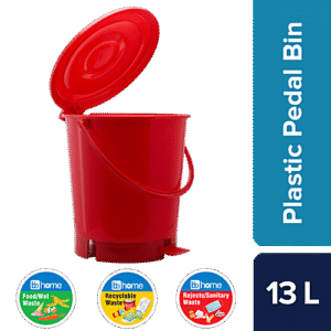 bb home Plastic Pedal Dustbin / Trash Can / Garbage Waste Bin - With Lid For Home, Kitchen, Bathroom, Office, Red, Medium size, 13 L