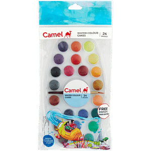 Camel Water Colour Cakes - 24 Shades, With Paint Brush, 1 pc