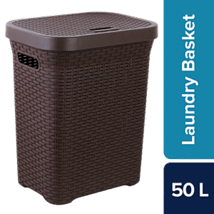 bb home Laundry Basket - With Lid, Plastic, Brown, 50 L