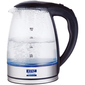 kent 16052 Elegant Electric Glass Kettle - Stainless Steel Heating Plate, Borosilicate Glass Body, Boil Drying Protection, 1.8 L