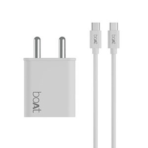 boAt Portable Wall Charger With Dual Port With Type C To Type C Cable WCDV 22.5W QCPD 22.5W Power Delivery Support & 18 W Quick Charge 3.0, Smart IC Protection, Auto Detection - White, 1 pc
